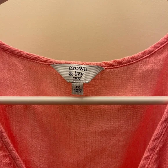 Crown & Ivy Coral Ruffled Blouse - Picture 2 of 4